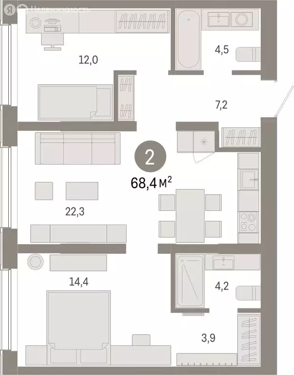 2-комнатная квартира: Новосибирск, Большевистская улица, с49 (68.43 м) - Фото 0