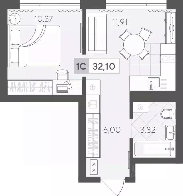 1-к кв. Тюменская область, Тюмень ул. Сергея Корепанова, 34 (32.1 м) - Фото 1