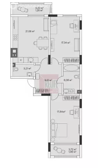 2-комнатная квартира: посёлок Малое Исаково, Первая улица, 1к3 (78.6 ... - Фото 1