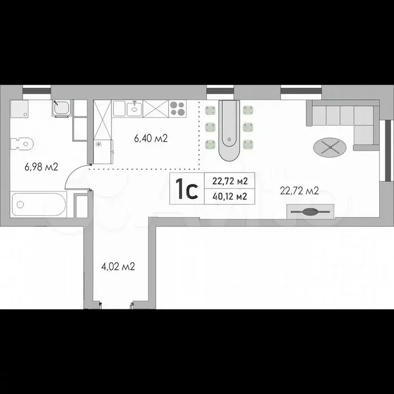1-к. квартира, 40 м, 5/9 эт. - Фото 0