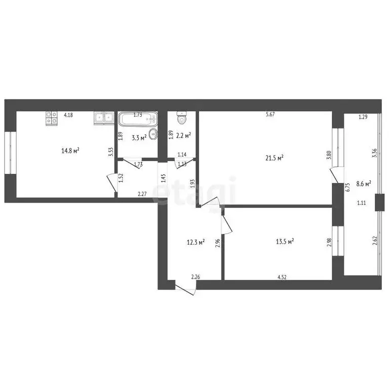 2-комнатная квартира: Тюмень, улица Тимофея Кармацкого, 11 (67.6 м) - Фото 1