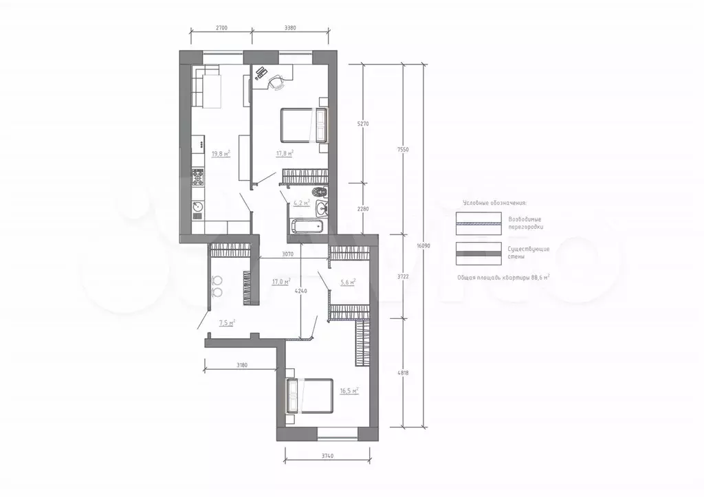 4-к. квартира, 88,6 м, 7/7 эт. - Фото 1
