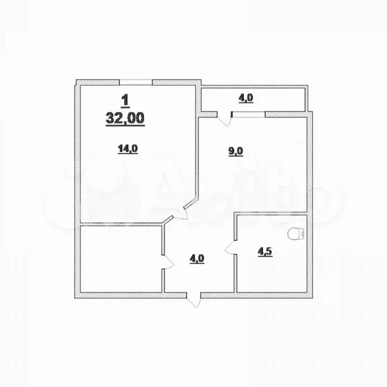 1-к. квартира, 32 м, 4/9 эт. - Фото 0