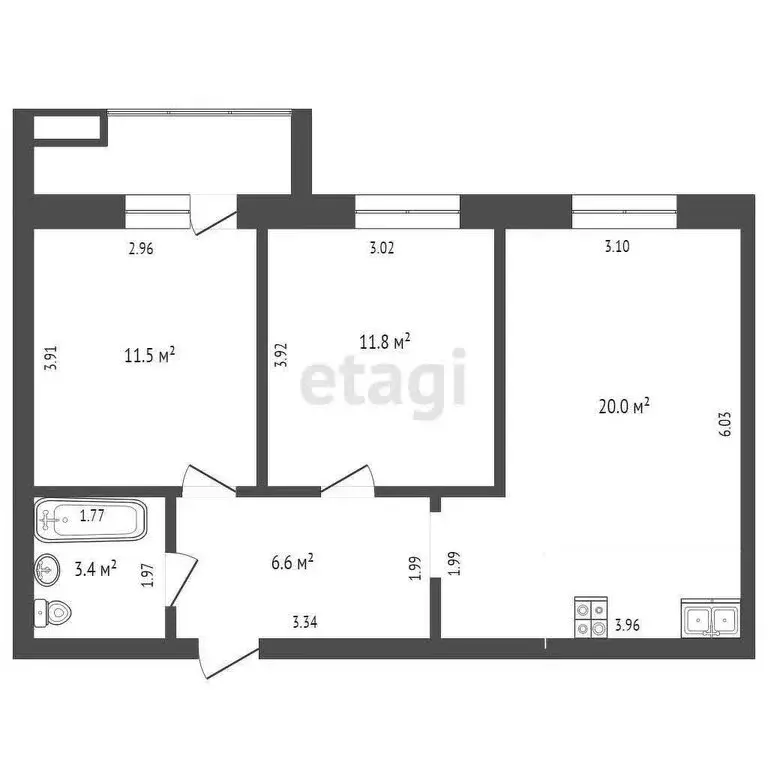 2-комнатная квартира: Ишим, Московская улица, 25 (53.9 м) - Фото 0
