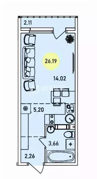 Студия Ярославская область, Ярославль ул. Лескова, 26к2 (26.19 м) - Фото 2