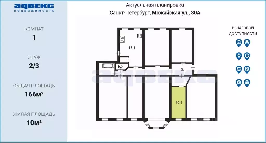 Комната Санкт-Петербург Можайская ул., 30 (10.0 м) - Фото 2