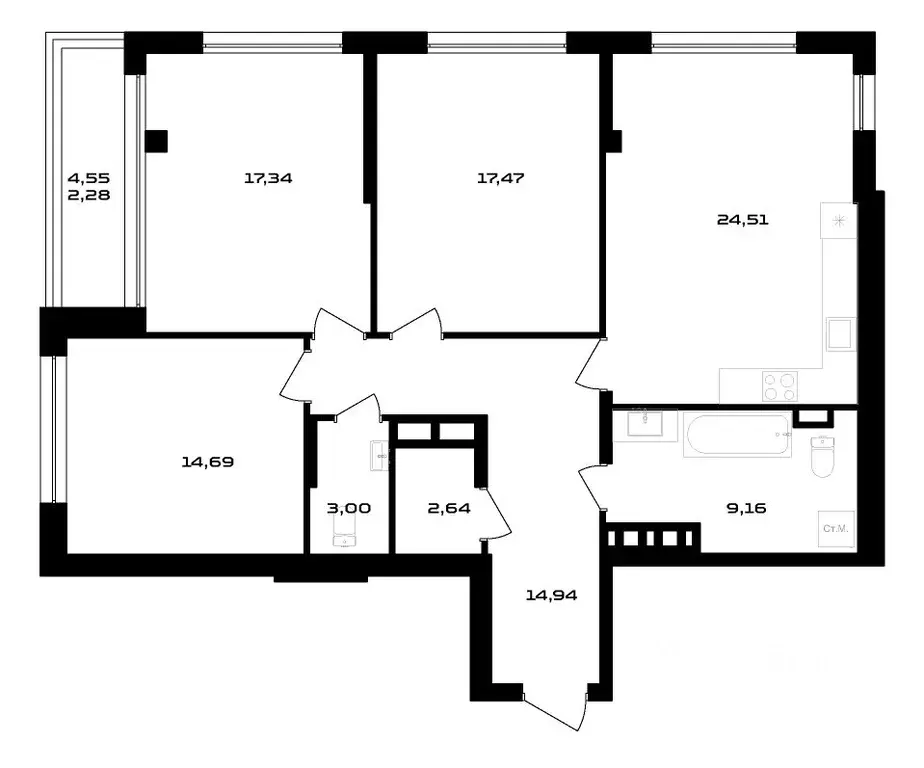 3-к кв. Воронежская область, Воронеж ул. Ольминского, 4 (103.75 м) - Фото 1