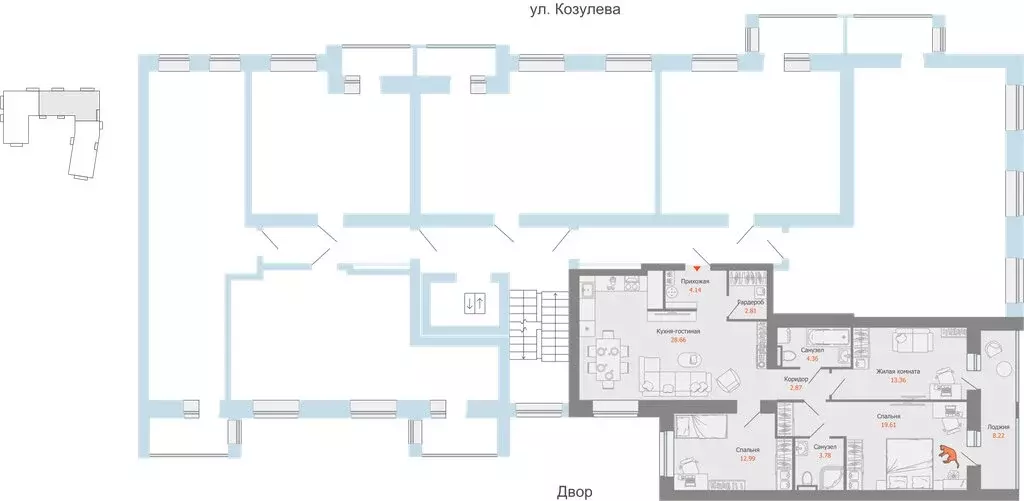 4-комнатная квартира: Киров, улица Дмитрия Козулева, 2к1 (97 м) - Фото 1