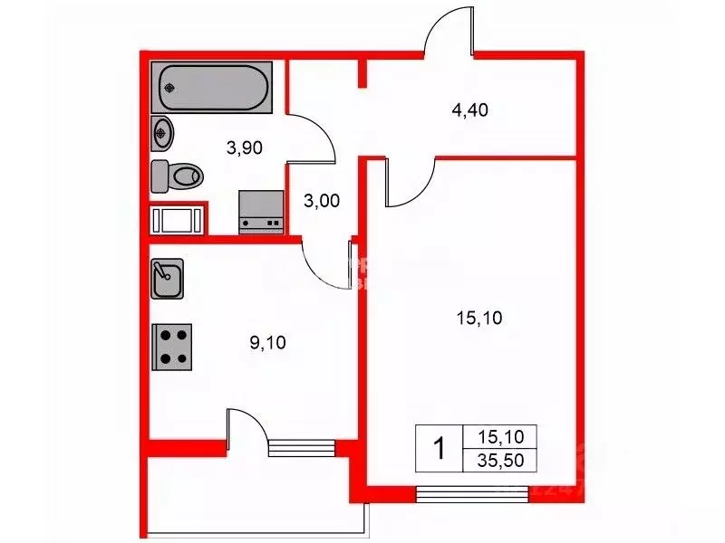 1-к кв. Санкт-Петербург ул. Дыбенко, 6к2 (35.5 м) - Фото 2
