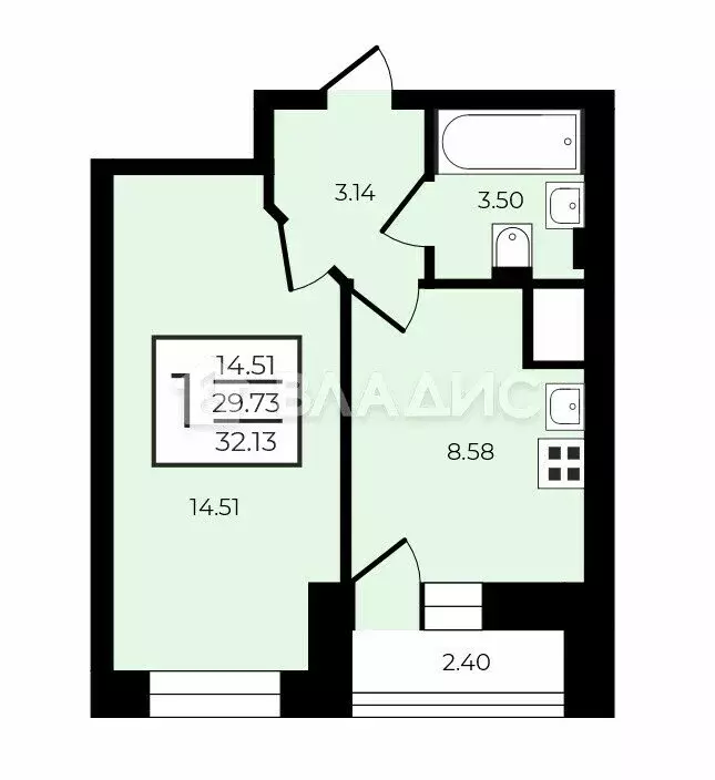 1-комнатная квартира: Санкт-Петербург, Русановская улица, 18к6 (29 м) - Фото 1