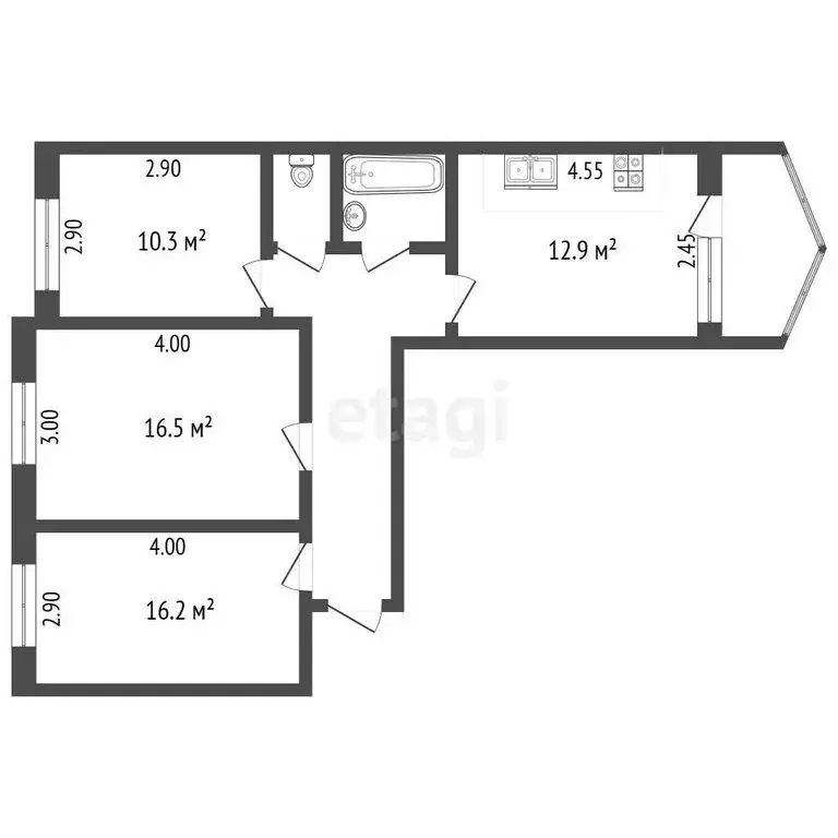 3-комнатная квартира: Аксай, улица Чернышевского, 12/139 (64.1 м) - Фото 1