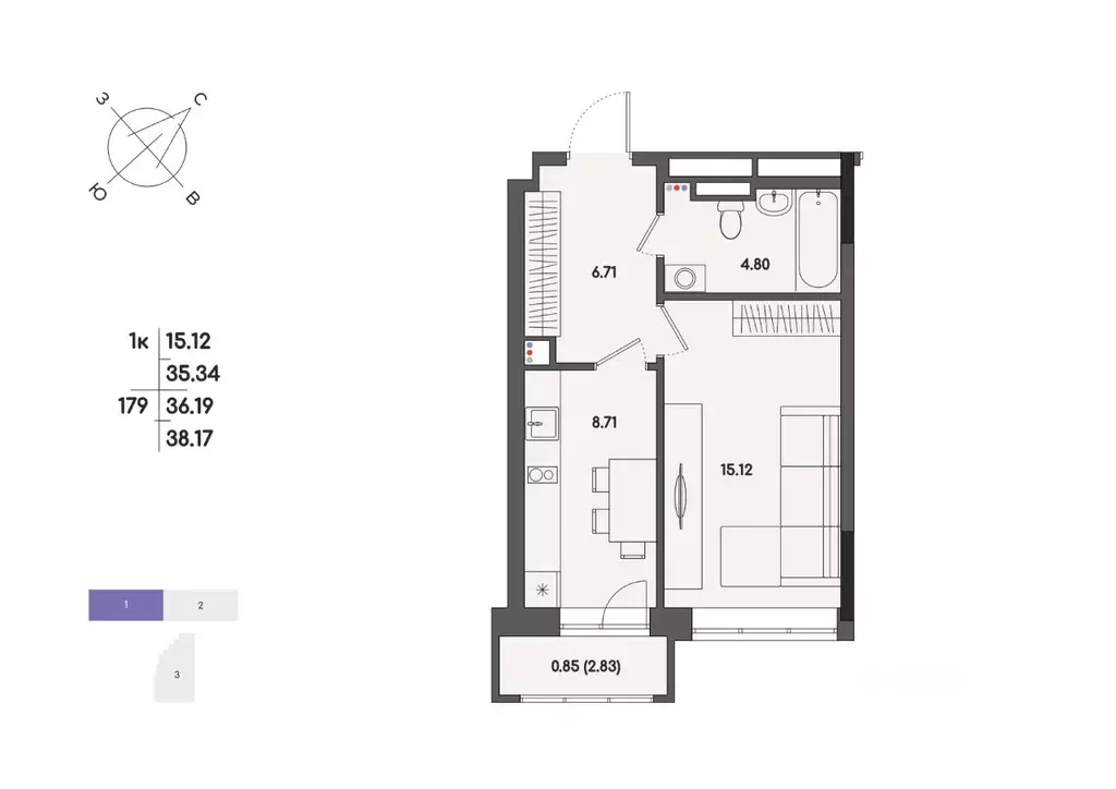 1-к кв. Удмуртия, Ижевск ул. Джамбула, 83 (36.19 м) - Фото 1