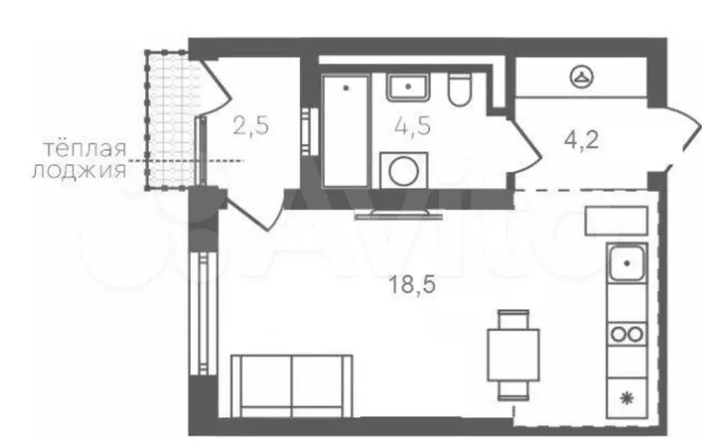 Квартира-студия, 30,5 м, 4/4 эт. - Фото 0