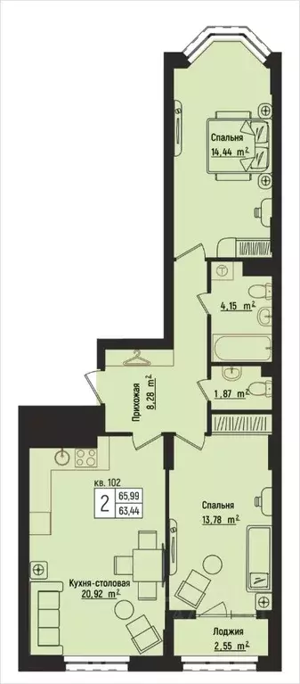 2-к кв. Нижегородская область, Нижний Новгород Литературная ул., 5 ... - Фото 1