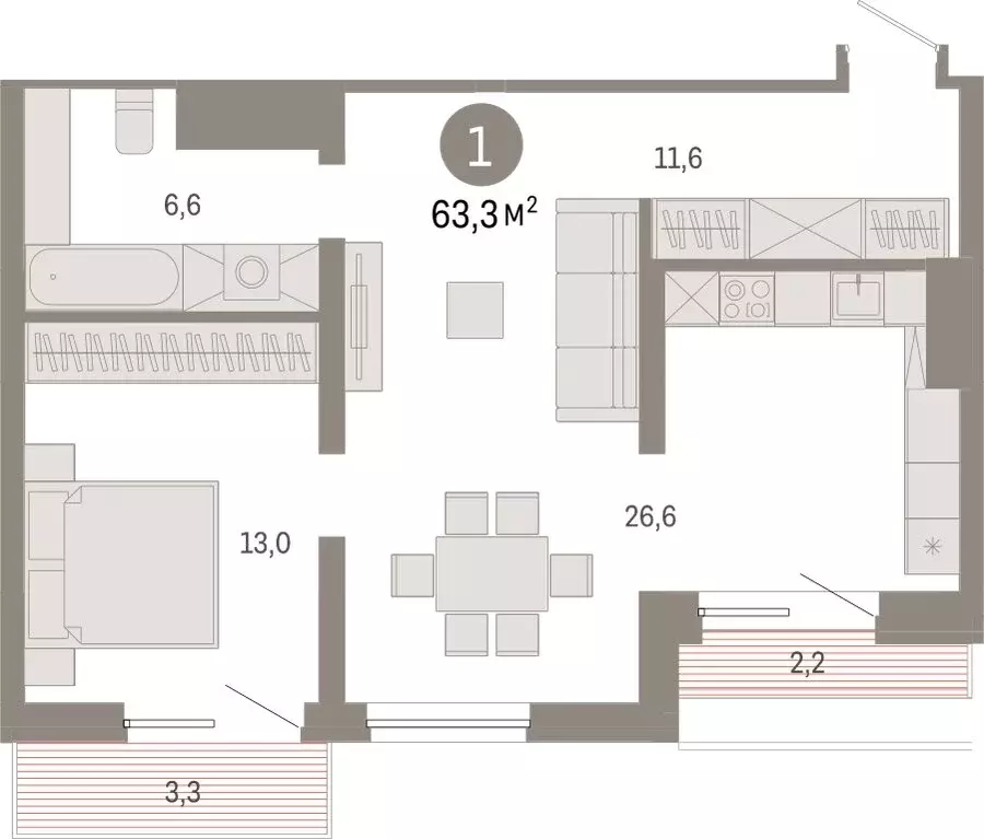 1-комнатная квартира: Екатеринбург, переулок Ритслянда, 15 (63.28 м) - Фото 1