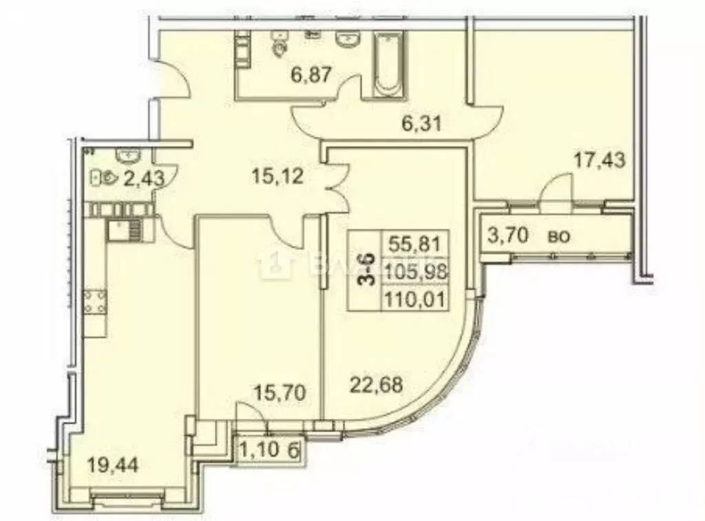 3-комнатная квартира: Санкт-Петербург, Московский проспект, 183-185Ак1 ... - Фото 2