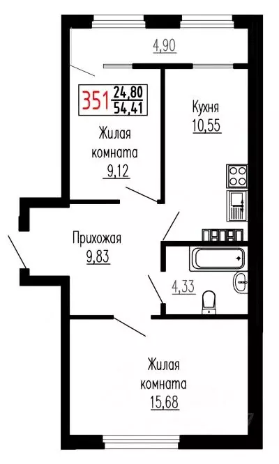 2-к кв. Свердловская область, Екатеринбург ул. Лыжников, 3 (53.9 м) - Фото 0