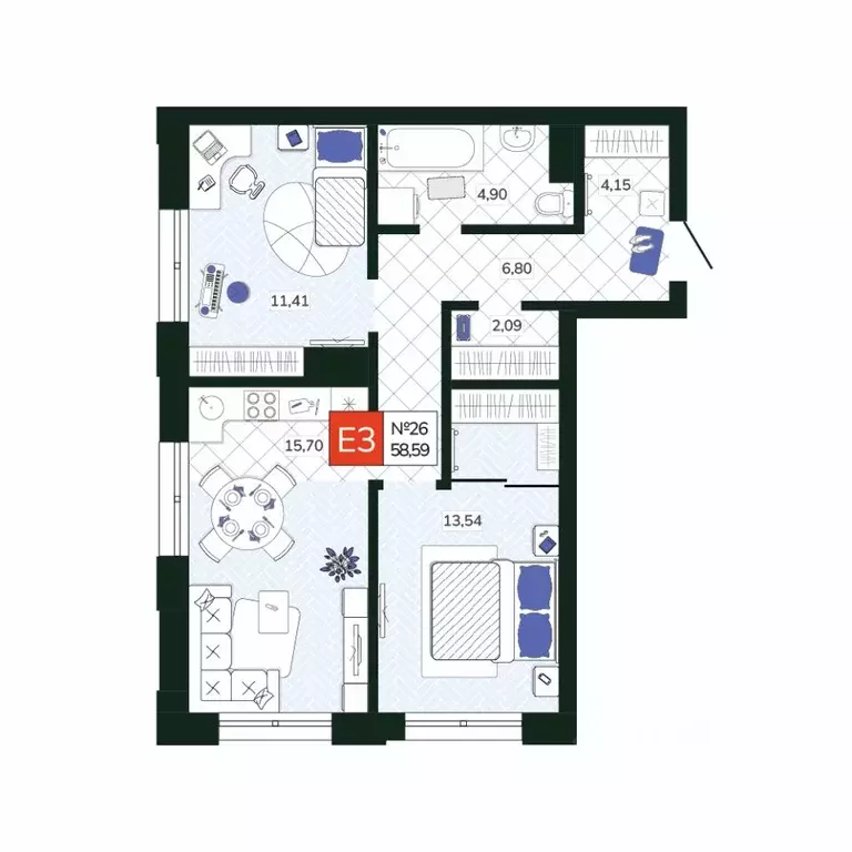 2-к кв. Тульская область, Тула Мясново мкр, Желания жилой комплекс ... - Фото 1