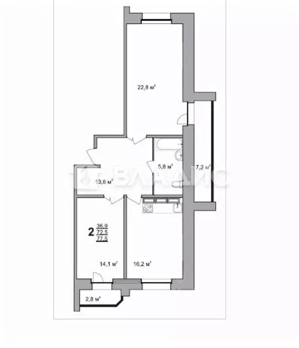 2-к кв. Владимирская область, Владимир ул. Лакина, 2А (70.9 м) - Фото 1