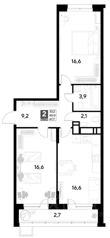 2-к кв. Омская область, Омск Снегири жилрайон,  (67.7 м) - Фото 0