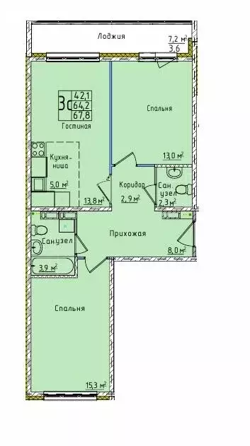 3-комнатная квартира: Кемерово, 1-я Заречная улица, 11 (64.1 м) - Фото 0