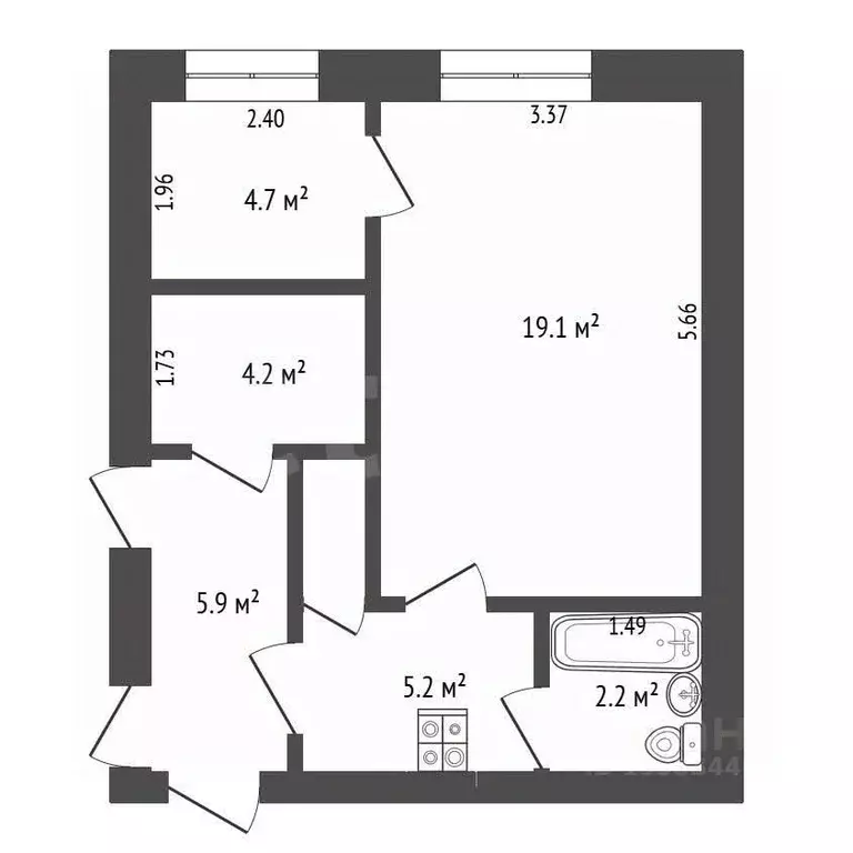 2-к кв. Тюменская область, Тюмень ул. Республики, 229 (23.8 м) - Фото 1