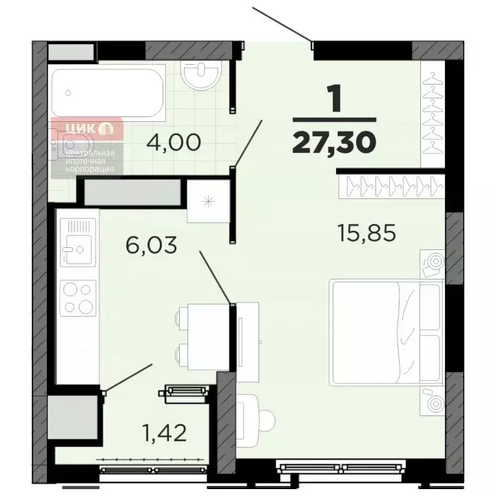 1-комнатная квартира: Рязань, ул. Островского, 122 (27.3 м) - Фото 1