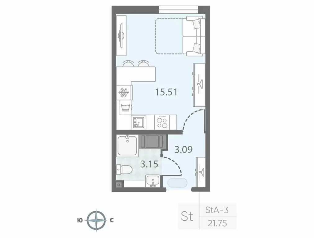 Квартира-студия: Санкт-Петербург, улица Маршала Казакова, 21 (21.75 м) - Фото 0