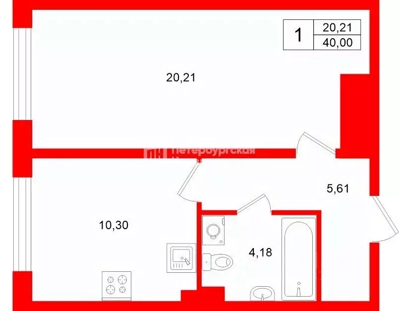 1-к кв. Санкт-Петербург ул. Владимира Пчелинцева, 6к1 (40.0 м) - Фото 2