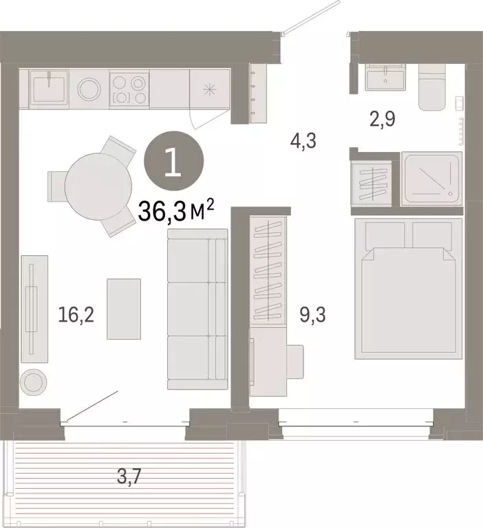 1-комнатная квартира: Тюмень, жилой комплекс На Минской (36.3 м) - Фото 1