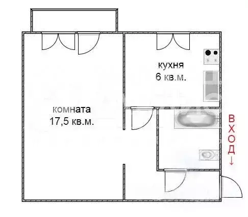 1-к. квартира, 30 м, 5/5 эт. - Фото 0