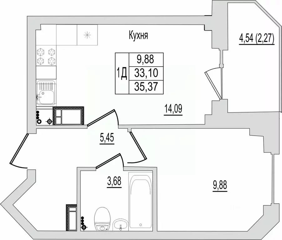 1-к кв. Псковская область, Псков Линейная ул., 87 (35.37 м) - Фото 0