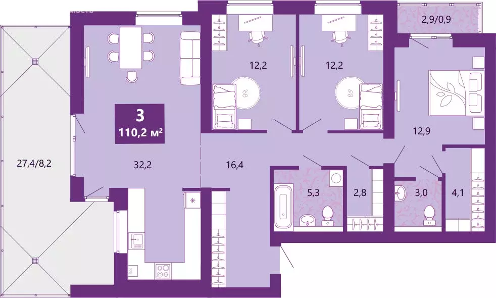 3-комнатная квартира: Калининград, Байкальская улица, 1к6 (111.7 м) - Фото 2