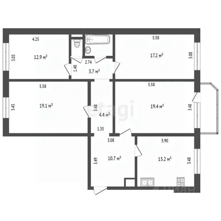 3-к кв. Тюменская область, Тюмень Восточный мкр, проезд Майский, 5 ... - Фото 2