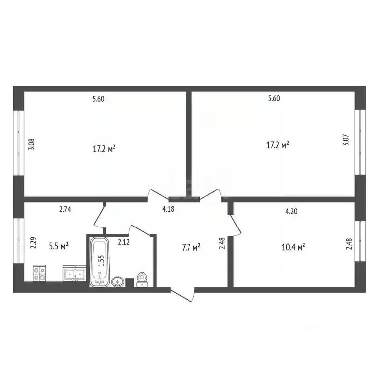3-к кв. Кемеровская область, Кемерово бул. Строителей, 26/1 (61.2 м) - Фото 1