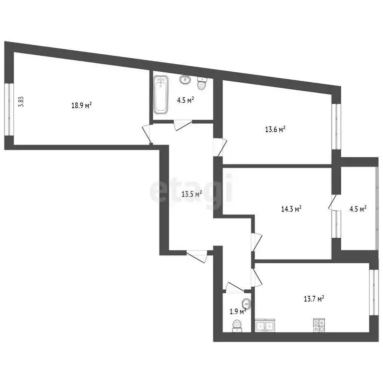 3-комнатная квартира: Абакан, улица Арбан, 2к1 (70 м) - Фото 0