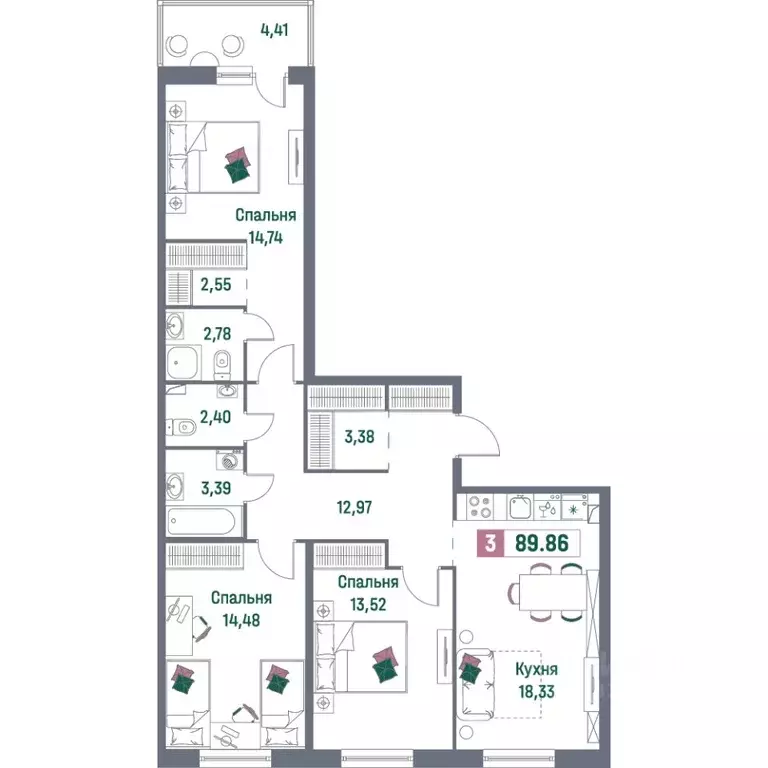 3-к кв. Ленинградская область, Мурино Всеволожский район, Фотограф ... - Фото 1