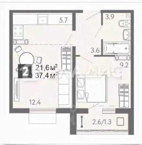 2-к кв. Пензенская область, Пенза ул. Шмидта, 24 (37.4 м) - Фото 1