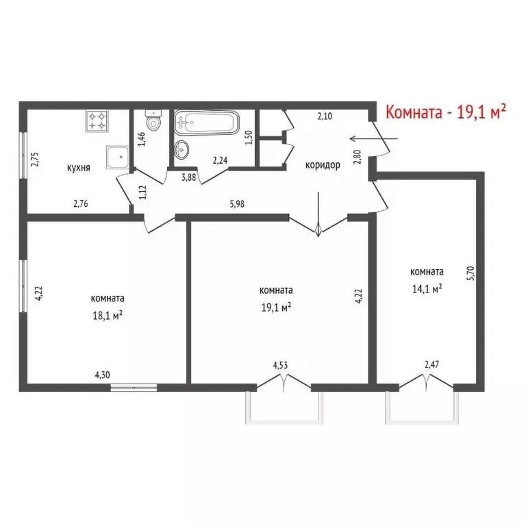 Комната Свердловская область, Екатеринбург ул. Баумана, 58 (19.4 м) - Фото 2