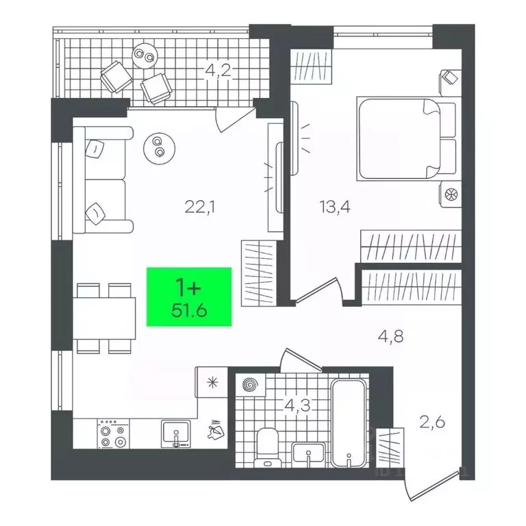 1-к кв. Тюменская область, Тюмень ул. Николая Глебова, 10 (51.62 м) - Фото 0