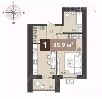 1-к кв. Пензенская область, Пенза ул. Щербакова, 69 (45.9 м) - Фото 2