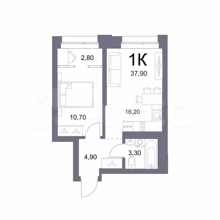 1-к. квартира, 37,9 м, 20/29 эт. - Фото 0