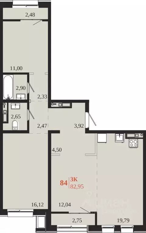 3-к кв. Иркутская область, Иркутск 1661 жилой комплекс (82.95 м) - Фото 1