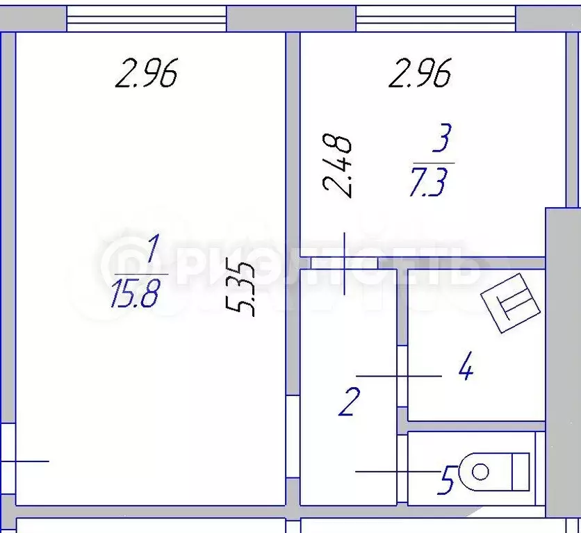 1-к. квартира, 33 м, 1/5 эт. - Фото 0