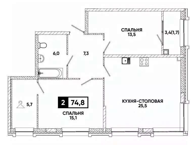 1-к кв. Ставропольский край, Кисловодск ул. Катыхина, 185с1 (74.8 м) - Фото 1