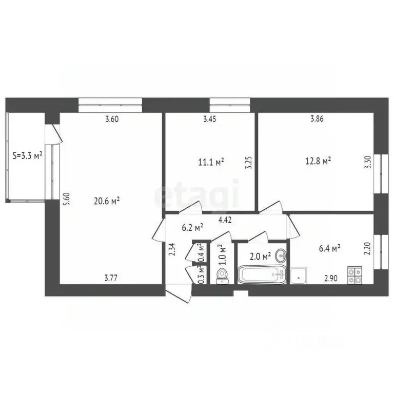 3-к кв. Ростовская область, Ростов-на-Дону Каширская ул., 8/2 (60.8 м) - Фото 0