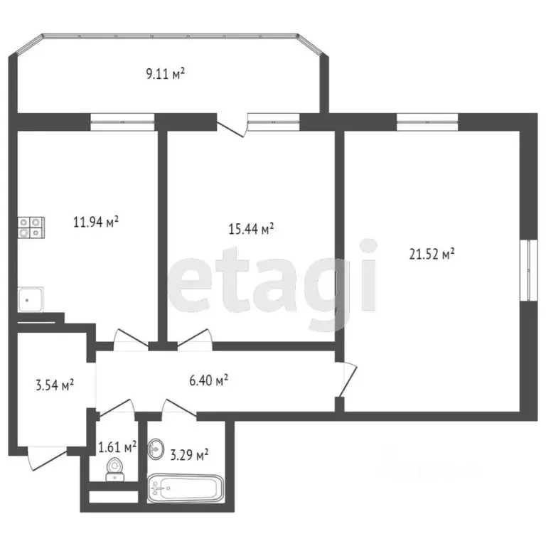 2-к кв. Ханты-Мансийский АО, Сургут ул. Крылова, 53 (63.5 м) - Фото 1