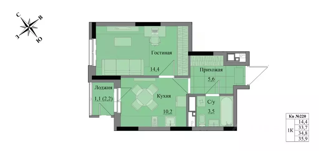1-к кв. Удмуртия, Ижевск Краски Леса жилой комплекс (34.8 м) - Фото 0