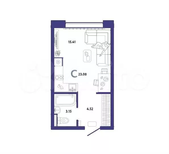 Квартира-студия, 23,1 м, 7/16 эт. - Фото 1