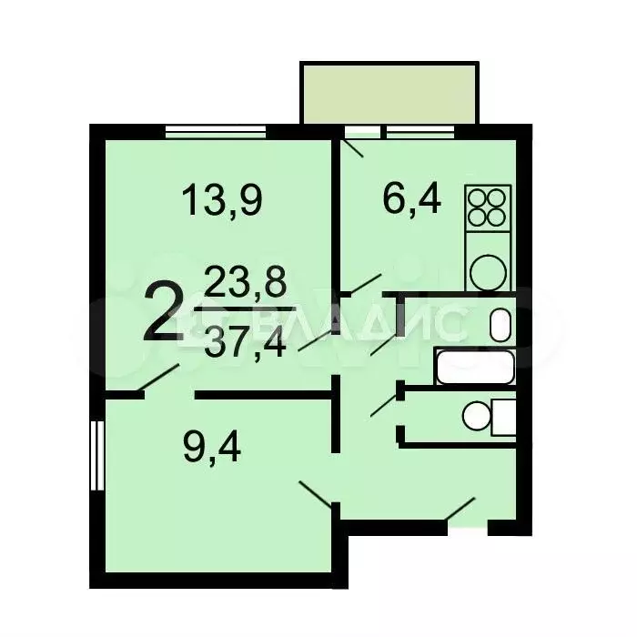 2-к. квартира, 37,4 м, 12/13 эт. - Фото 0